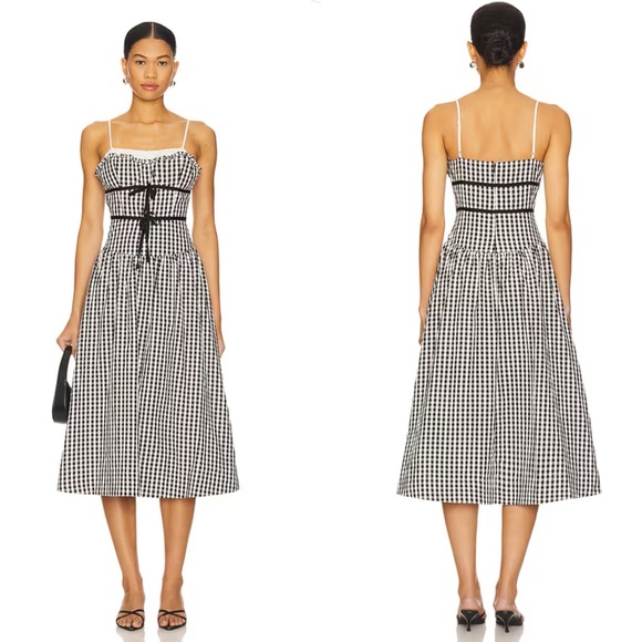 For Love & Lemons Georgia Gingham Midi Dress in Black - Picture 3 of 11
